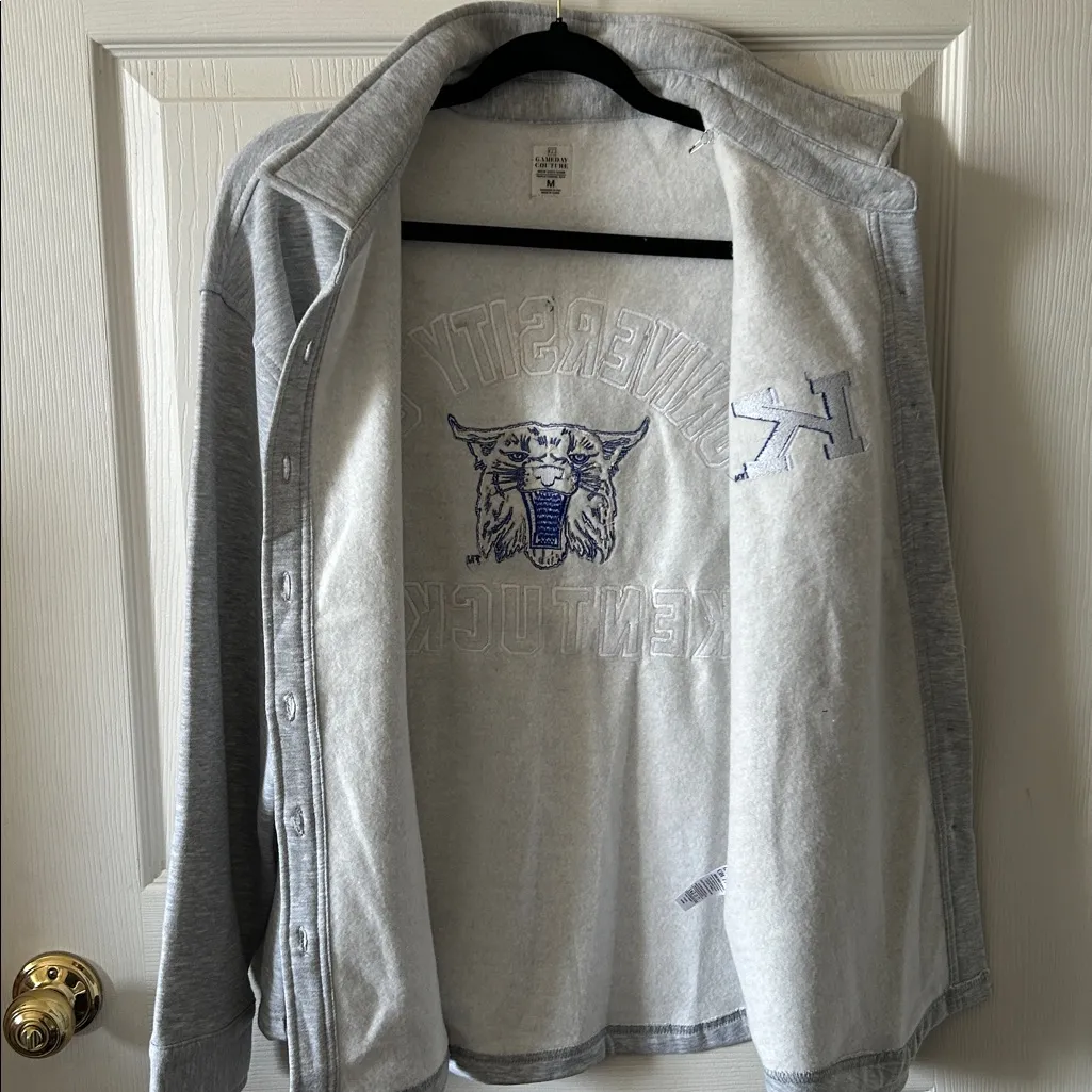 Kentucky Wildcats Game Day Couture Gray/Blue Fleece Button Down Shirt Sz Med Gray - Image 12