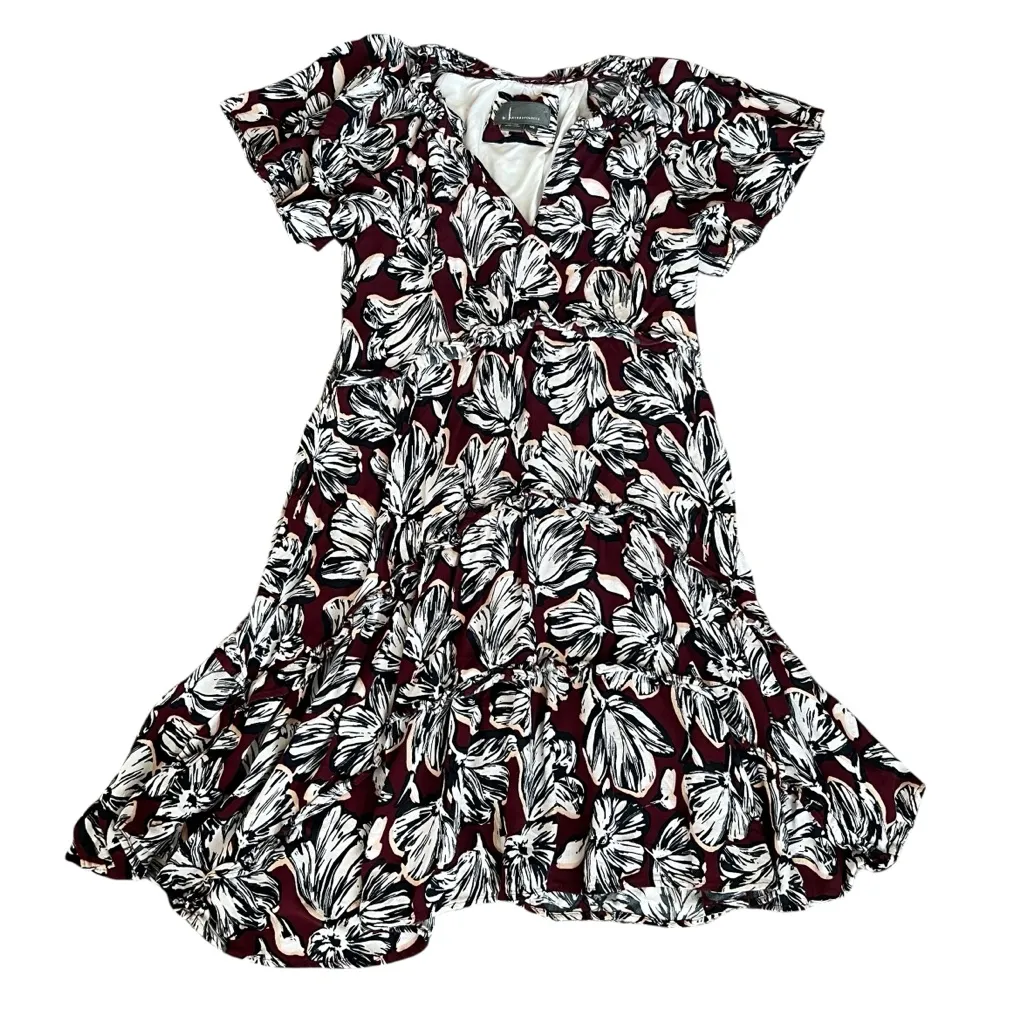Anthropologie Women’s Robin Floral Wine Burgundy Print Ruffle Tiered Mini Dress - Image 2