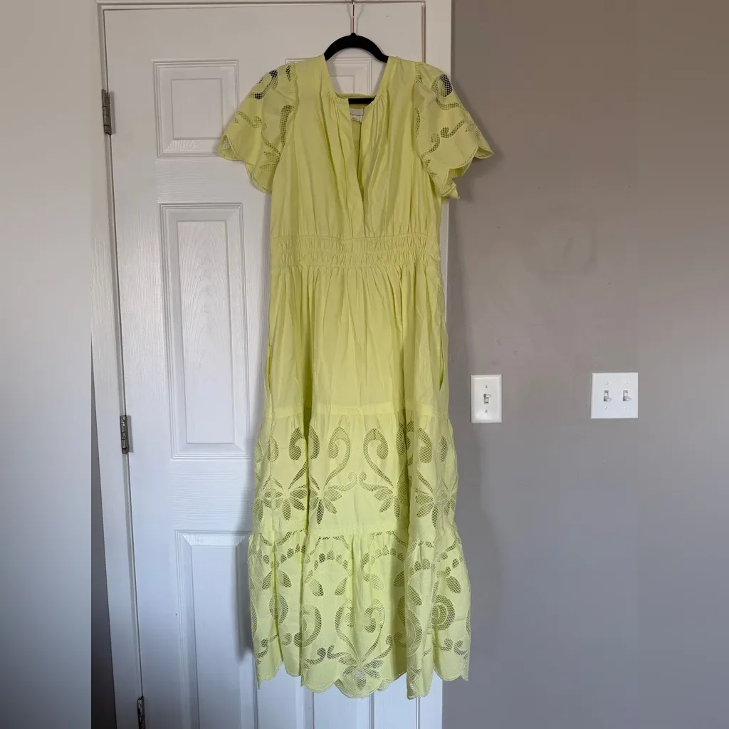 Anthropologie Somerset Maxi Dress Cutwork Edition Citron Lime Green Summer - Image 4