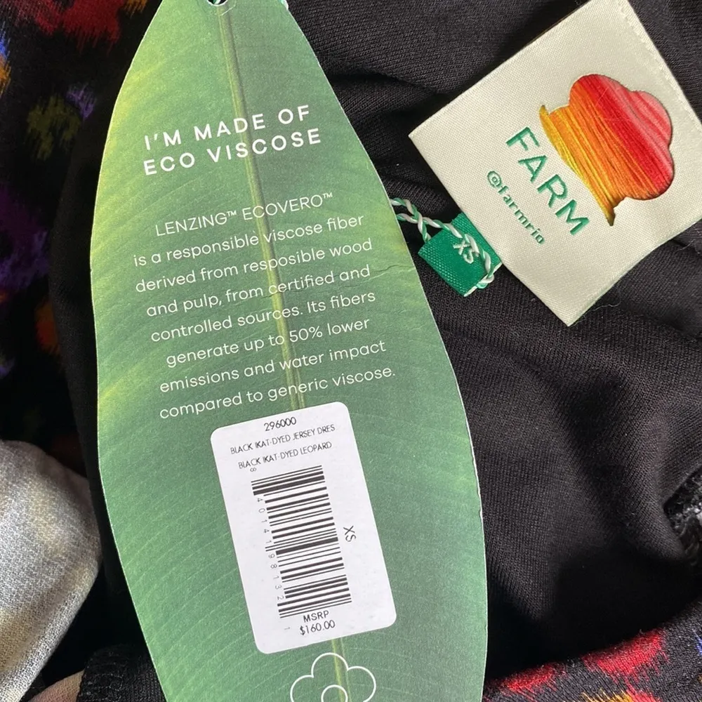 Farm Rio black ikat dyed leopard print jersey dress XS NWT - Image 7