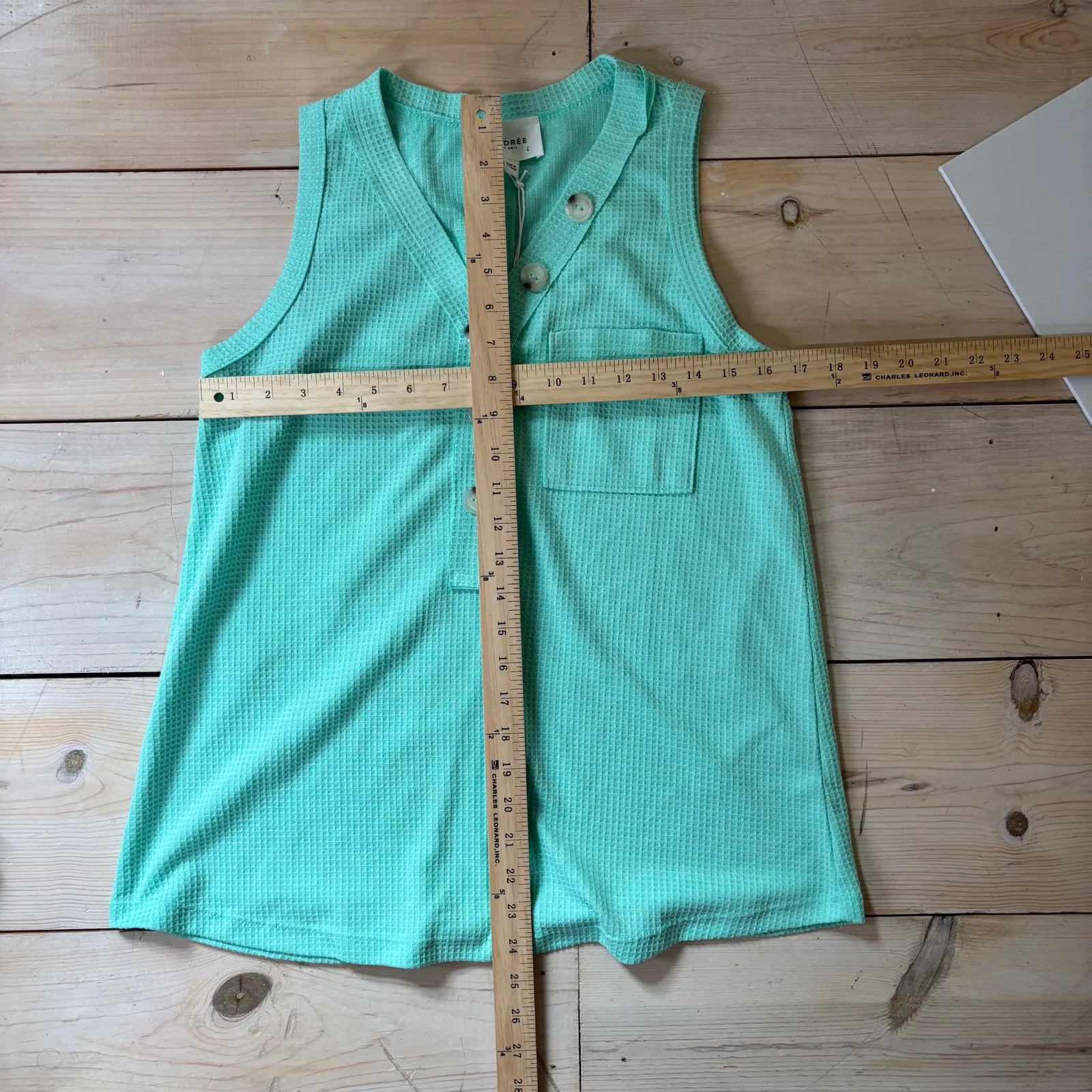 Andree By Unit NWT Women's Button Down Waffle Tank Top Aqua Size S - Image 7