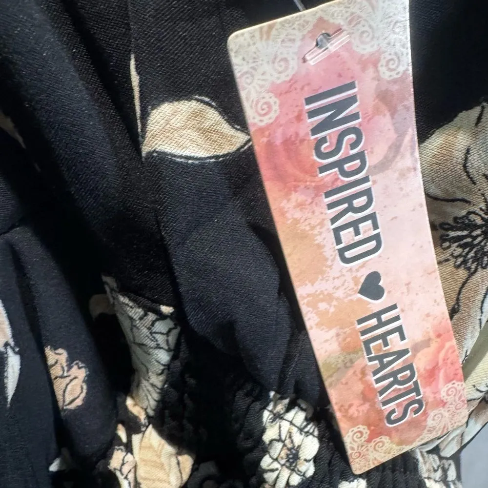 Black and ivory long sleeve corset top tiered floral ruffle dress medium NWT - Image 8