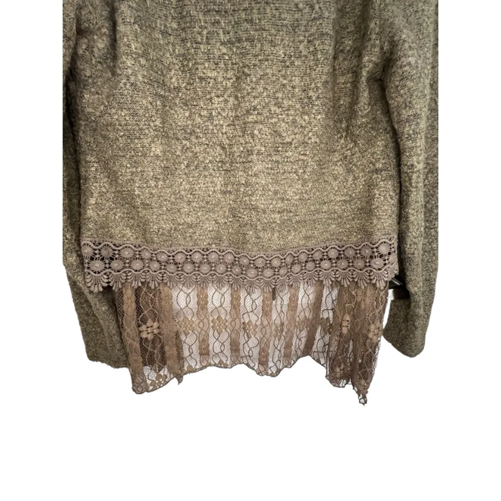 Areve Green Knit Cardigan With Floral Lace Trim And Tie Front Size L - Image 5
