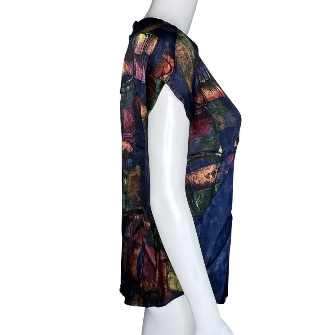 Cache Blouse Womens Small Blue Multicolor Geometric Colorful Artsy Art‎ to Wear - Image 2