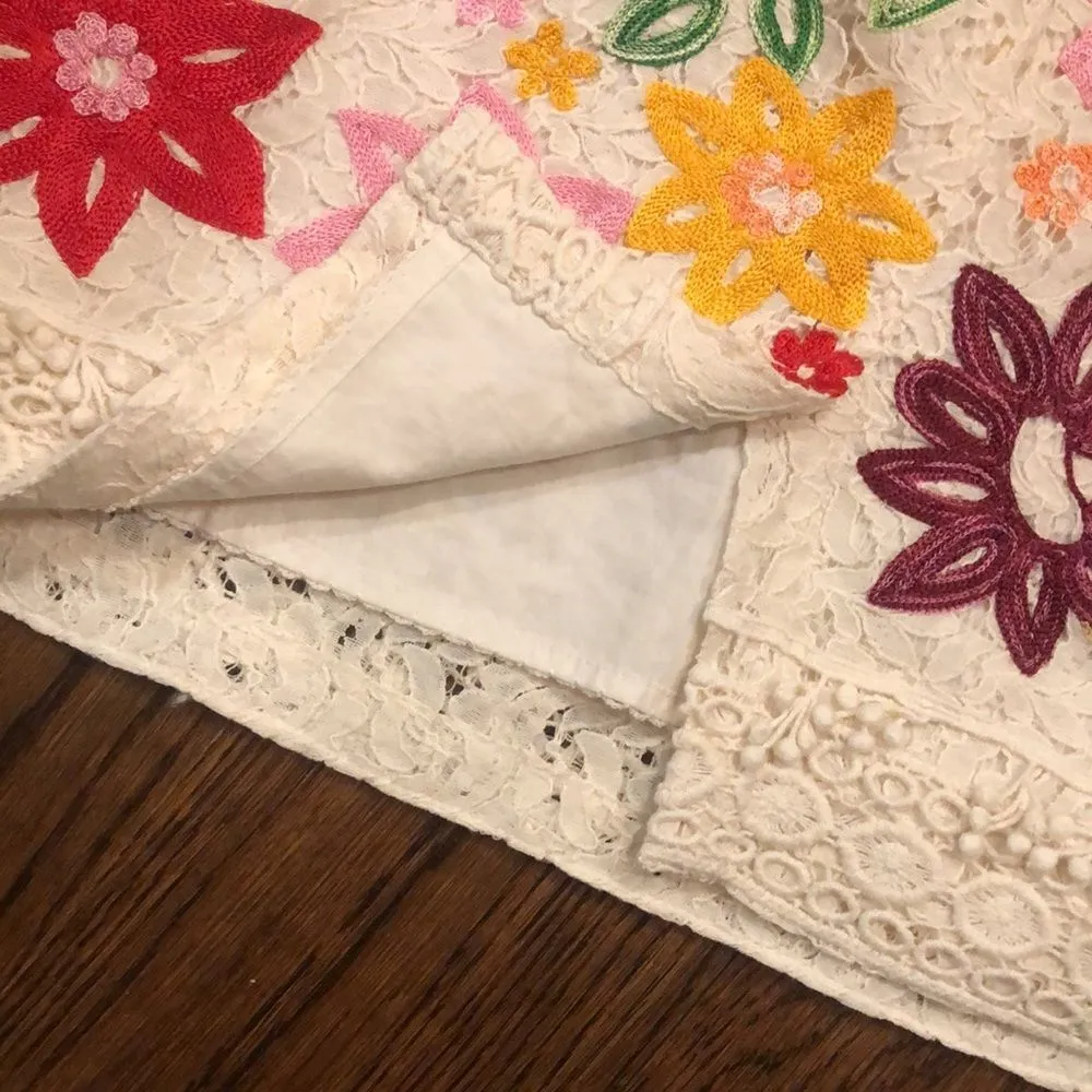 MAEVE ANTHROPOLOGIE Ayaka Lace Cream Embroidered Floral Pencil Skirt Sz 6 - Image 9