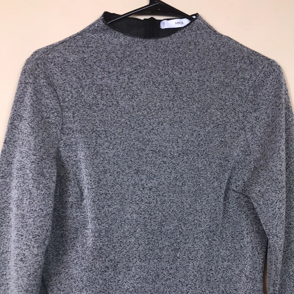 Mango MNG Women’s Knit Mock Neck Black White Long Sleeve Sheath Dress - Image 2