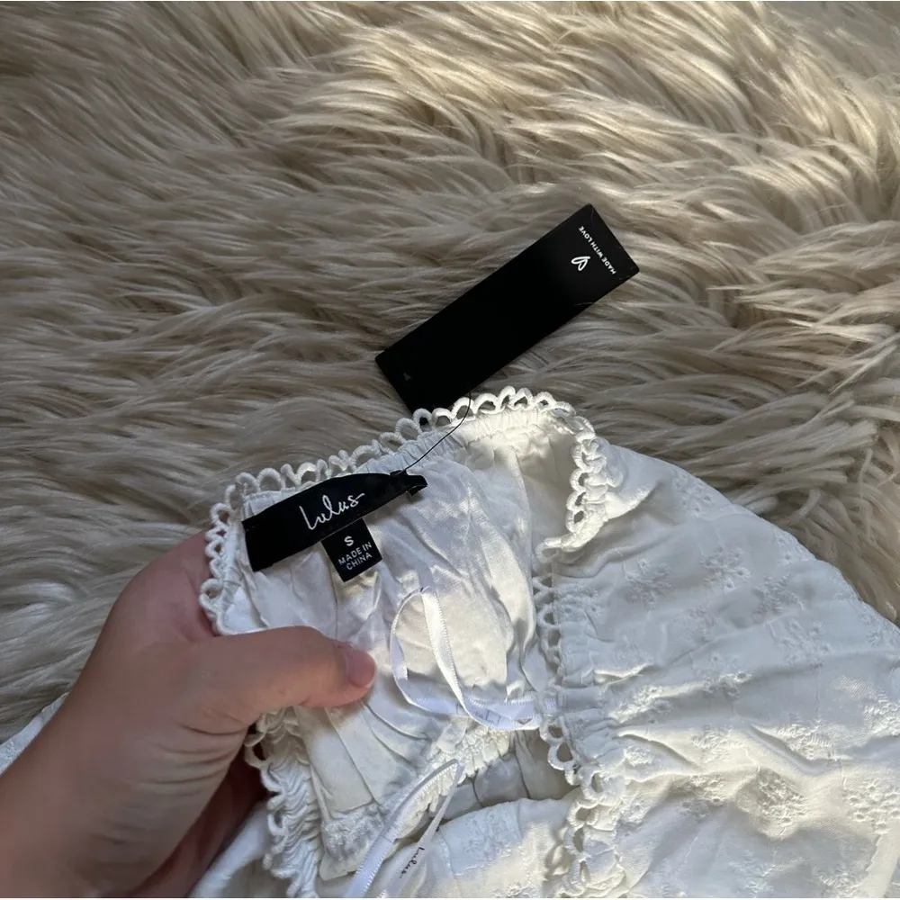 LULU’S White Strapless Eyelet Button Down Romper - Image 3