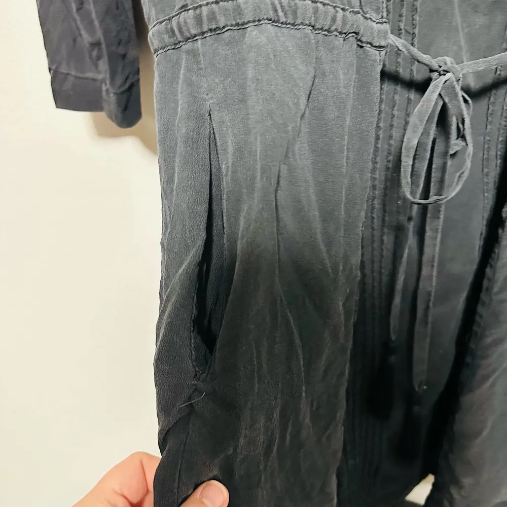 Greylin Dark Blue Cinch Waist Pockets Ribbed Crewneck Midi Dress Size Medium - Image 3