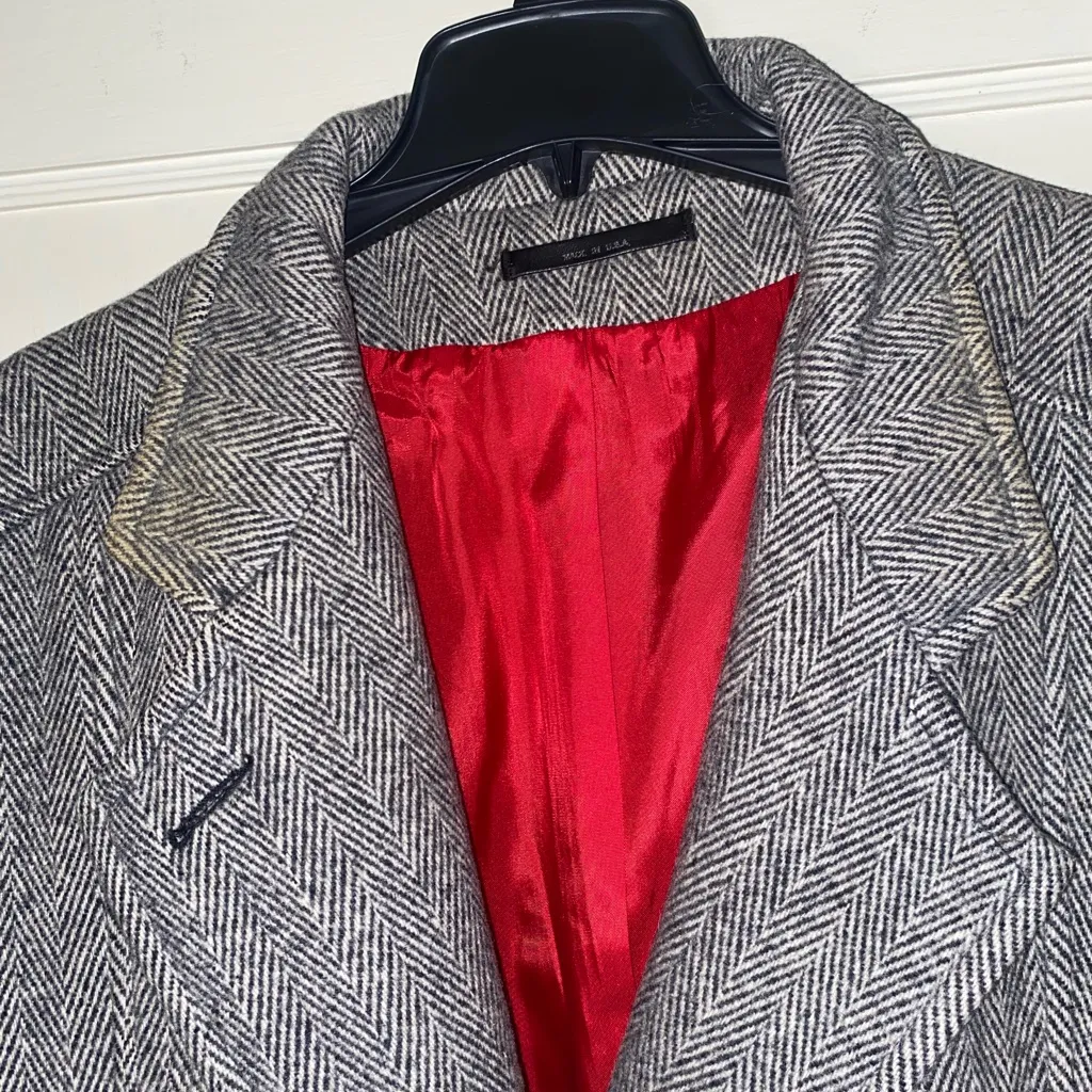 Vintage Union Made Abbmoore Wool Blend Grey Herringbone Coat/Jacket Made in USA Gray Size L - Image 8
