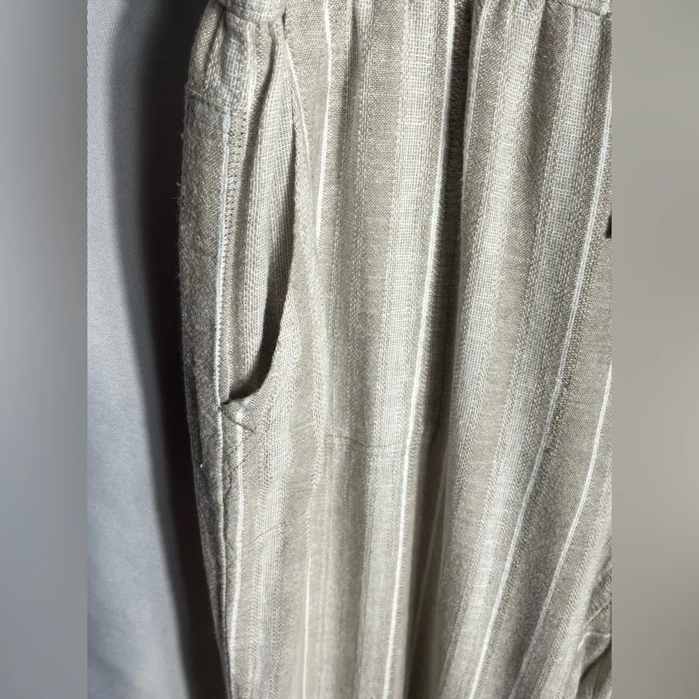 Dash Linen Blend Striped Drawstring Pants Women’s XL Beige Casual Summer Lounge Tan - Image 2