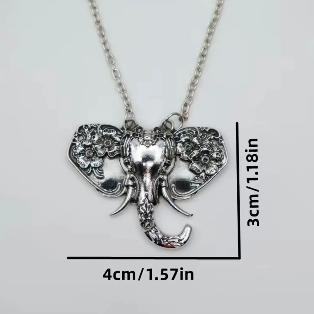 African‎ elephant flower silver plated pendant necklace faux fashion jewelry - Image 3
