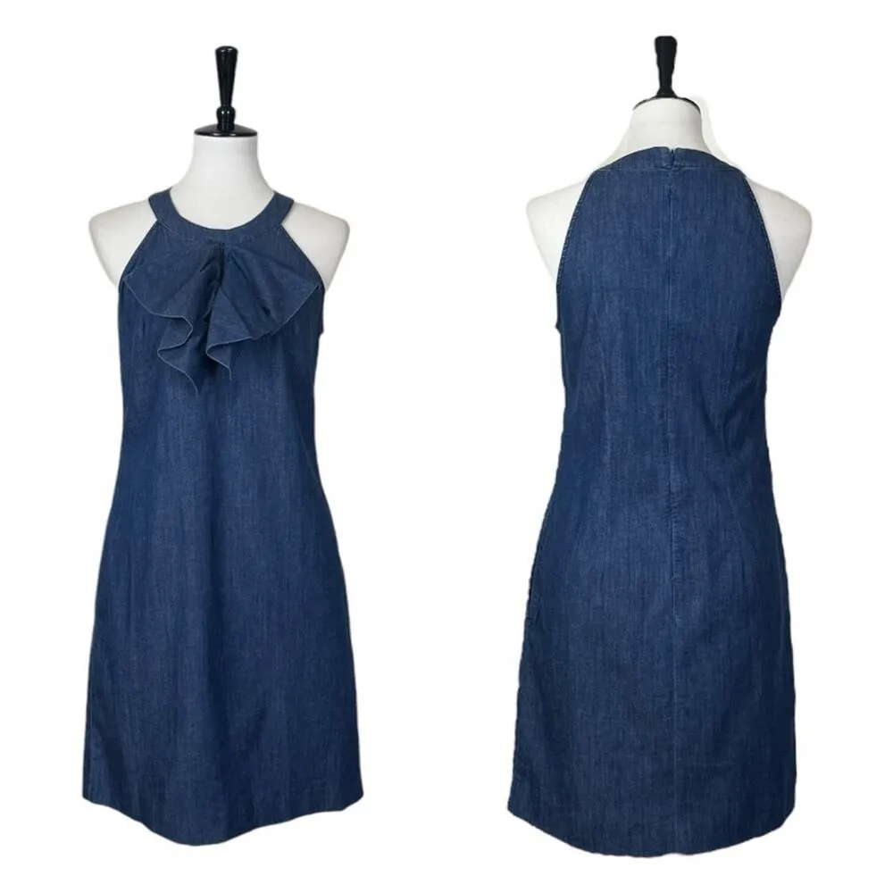 Banana Republic New Dress Denim Blue Jean Ruffle Neck Halter Top Women’s Size 4 - Image 14