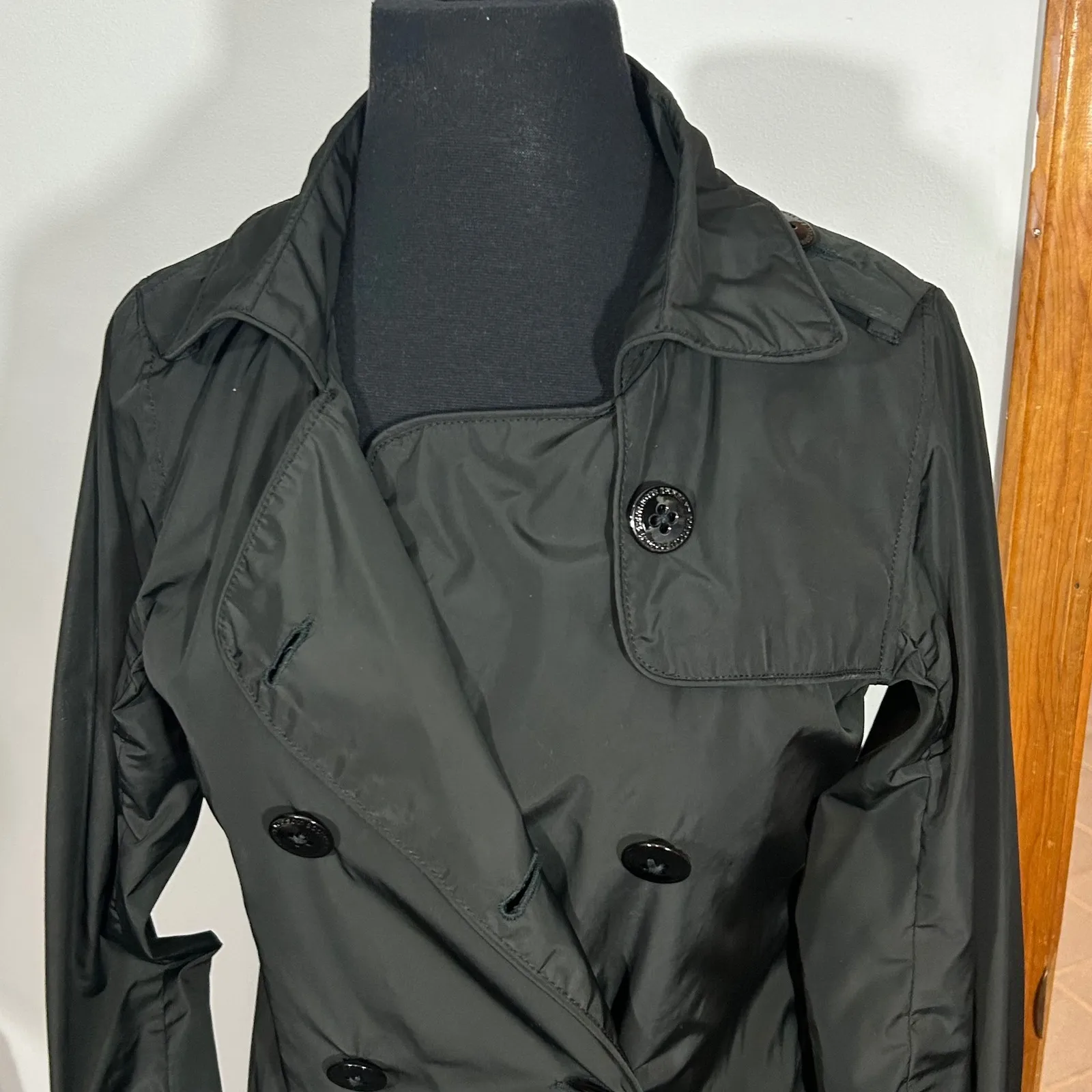 Maison Scotch Trench Coat Lightweight Double Breasted Black Rain Jacket Small - Image 5