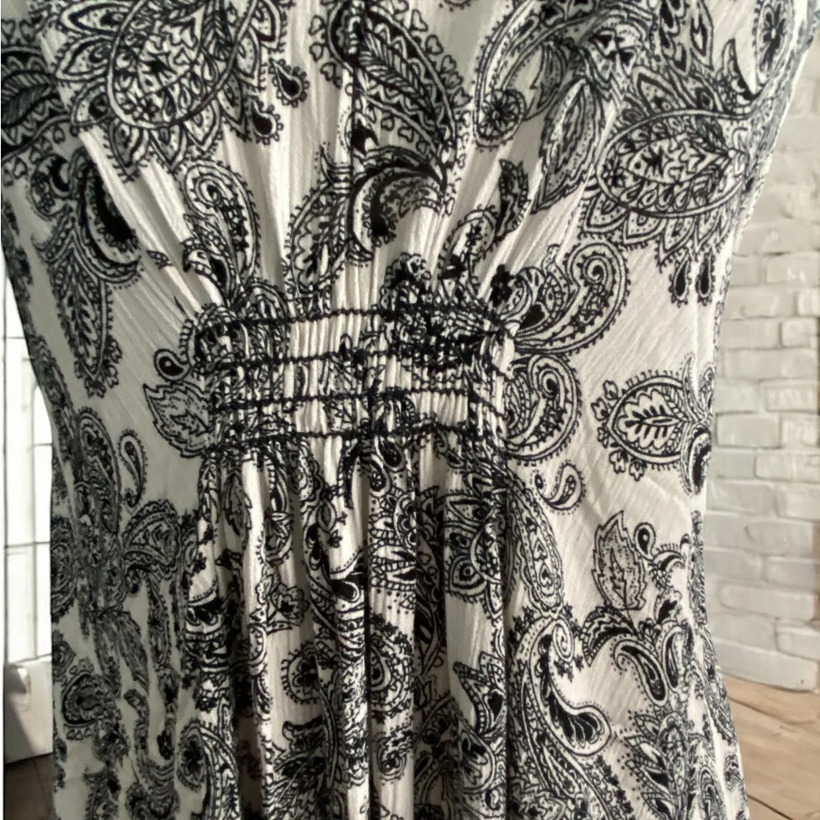 Vintage Havana Ivory Black Paisley Boho Spaghetti Strap Dress Size Small NWT - Image 3