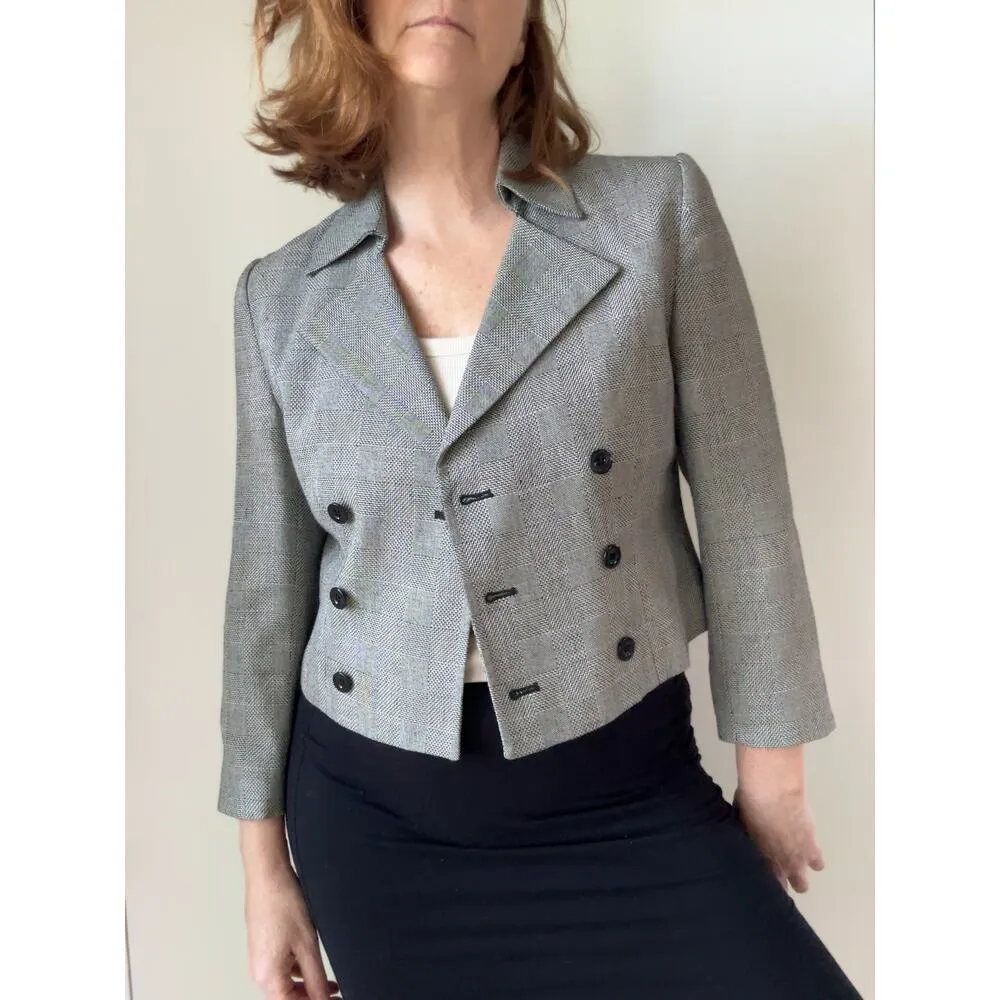 Vintage 90s Cropped Blazer Structured Minimalist Jacket Sharp Shoulders SZ 2P Black - Image 10