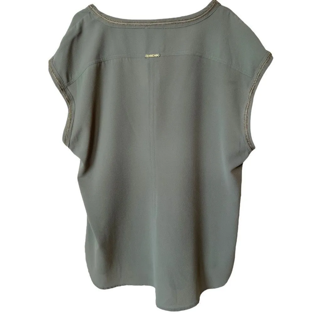 Bebe Olive Green Beaded Trim Sleeveless Blouse - Image 13