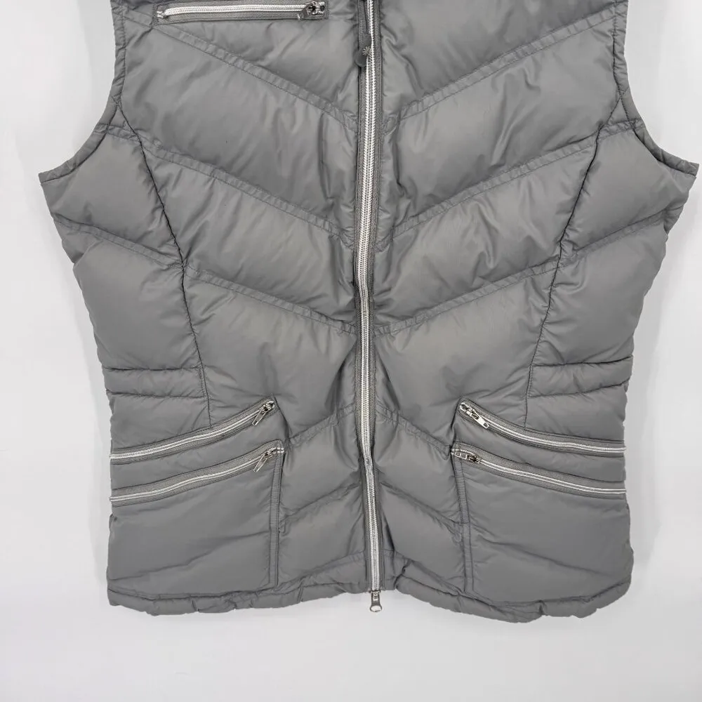 Athleta Full Zip Quilted Puffer Vest Womens Medium Gray Nylon Goose Down Pockets - Image 3