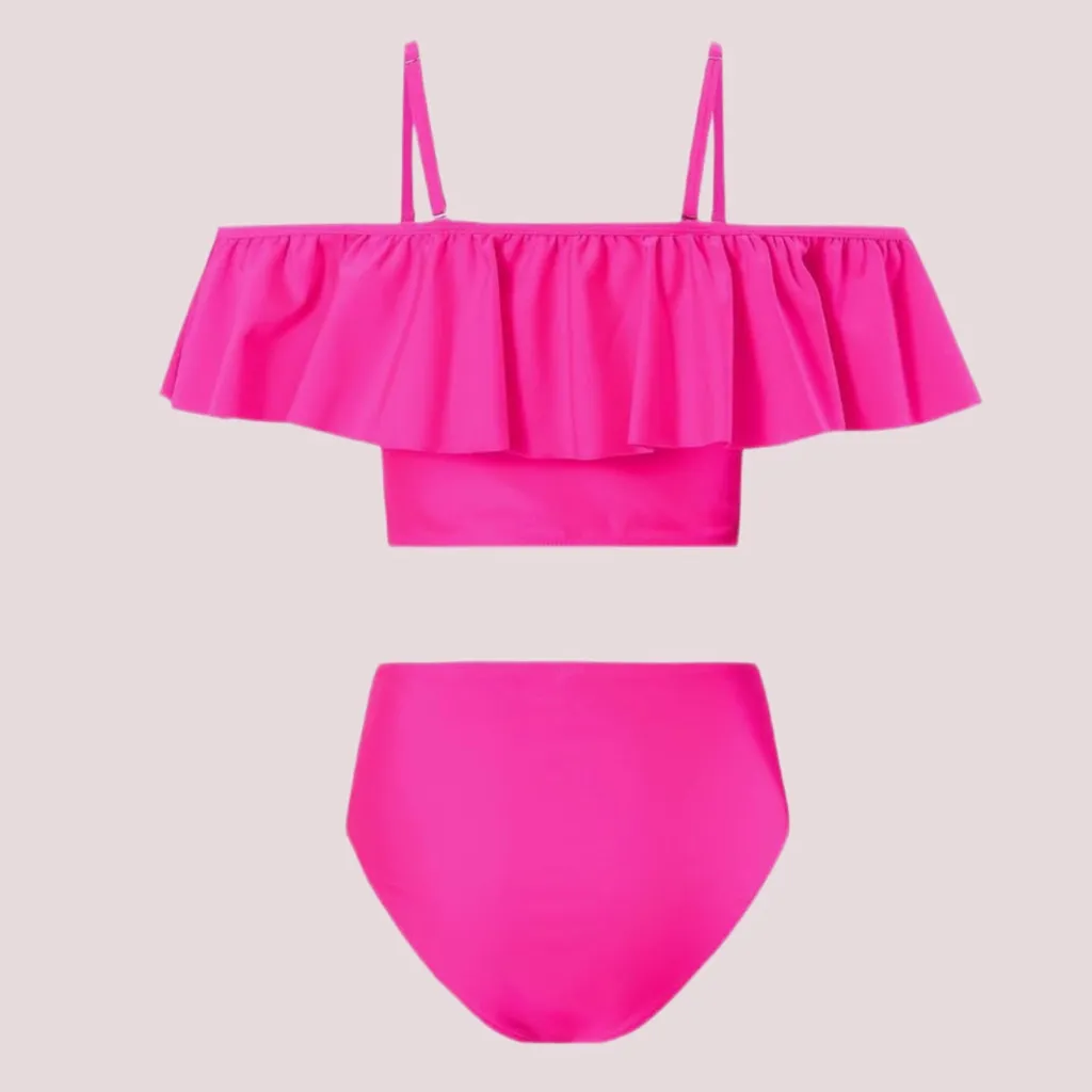 NWOT Kaei&Shi Neon Pink Off the Shoulder High Waisted Flounce Bikini Set - Image 2