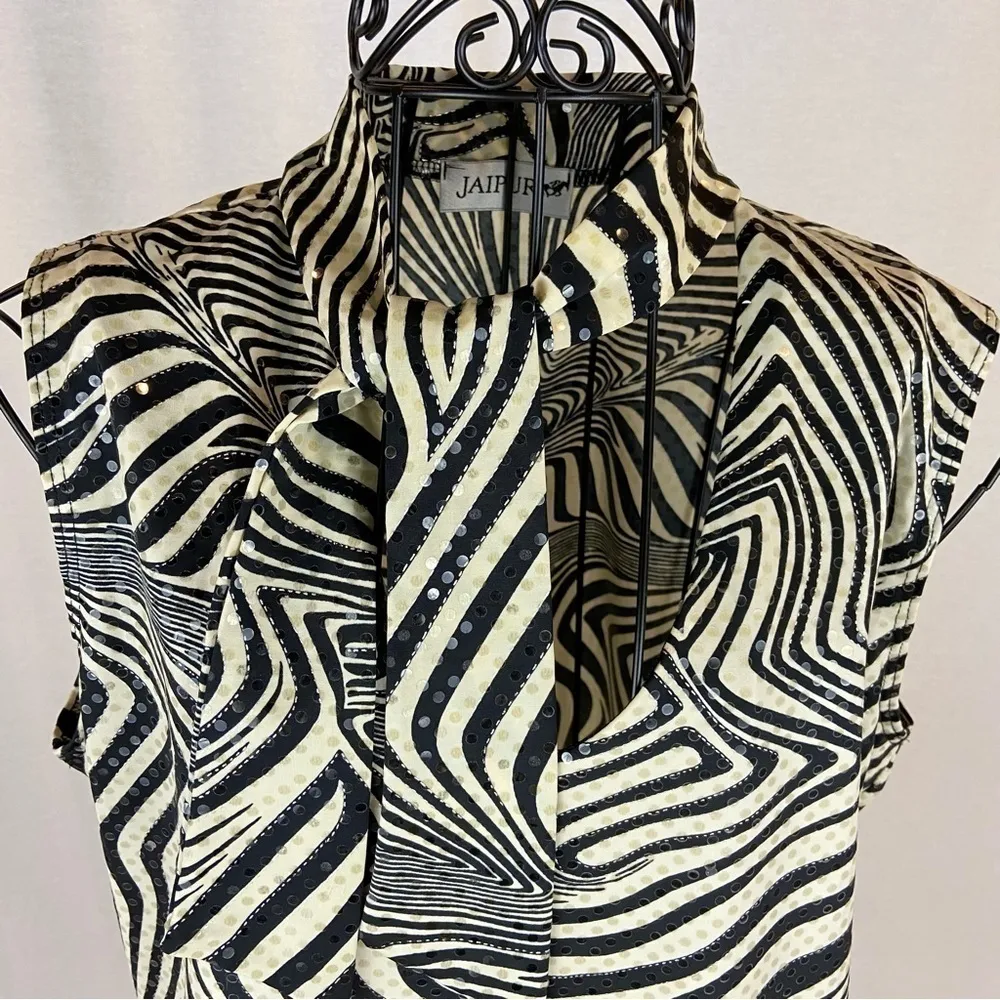 Vintage Y2K Jaipur Zebra Print Sparkle Sleeveless Mobwife Top Women’s Size Large Black - Image 8