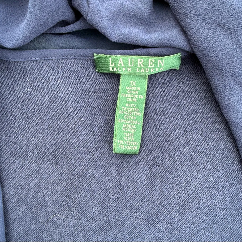 Lauren Ralph Lauren Navy Blue Open Front Waterfall Cardigan, Size 1X - Image 4