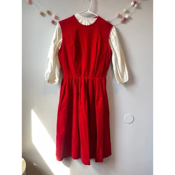 Vintage Kerrybrooke Sears Roebuck Cherry Red Velvet Jumper 2 Piece Dress - Image 2