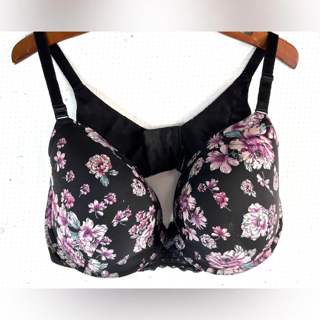Torrid Curve 42DDD Underwire Padded Floral Black Bra - Image 4
