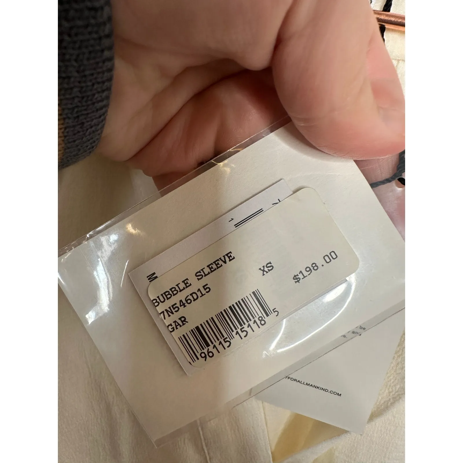 7 FOR ALL MANKIND Cream White Bubble Sleeve Zip Up Detail Blouse size XS NWT - Image 6