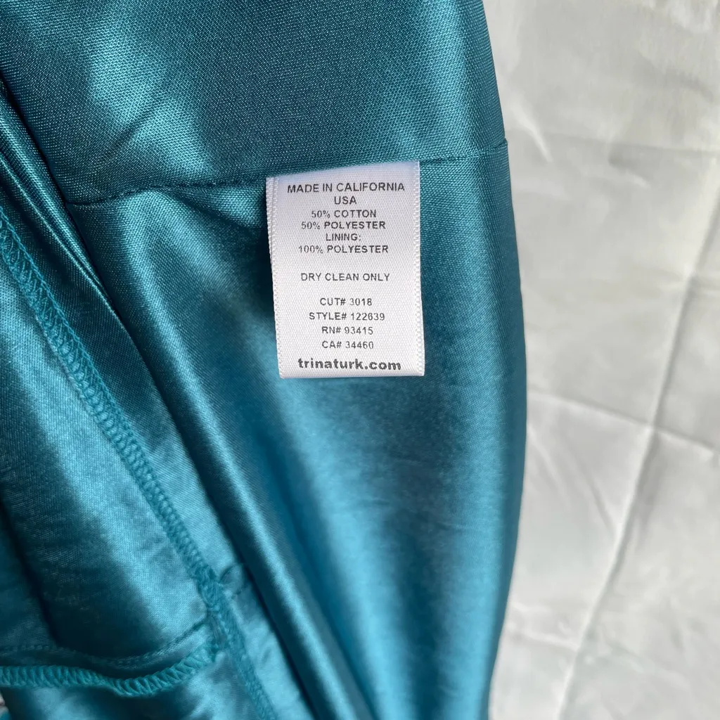 Trina Turk Teal Satin Dress - Image 4