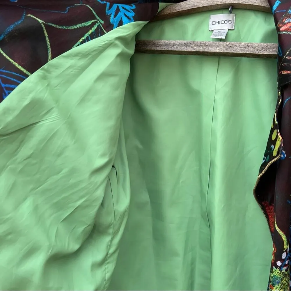 Chico’s black floral tropical asymmetric moto zip blazer jacket size 3 - Image 4