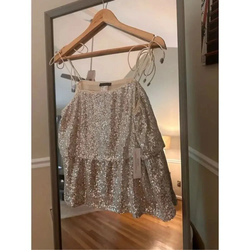 Venus Tiered Sequin Tank Top Size Medium NWT retail 50 Champagne Metallic /cockt - Image 3