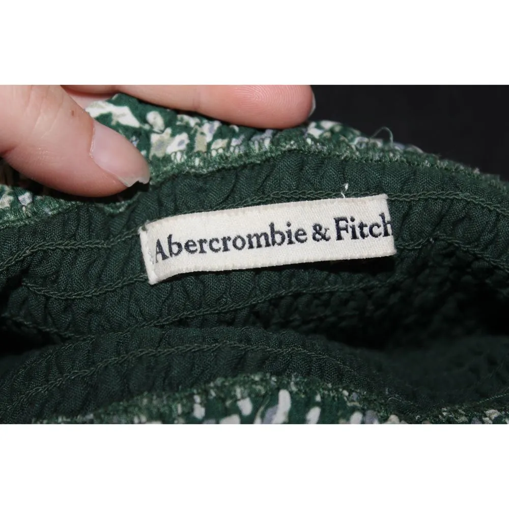 Womens Abercrombie & Fitch Green White Floral Square Neck Long Sleeve Top Size S - Image 3