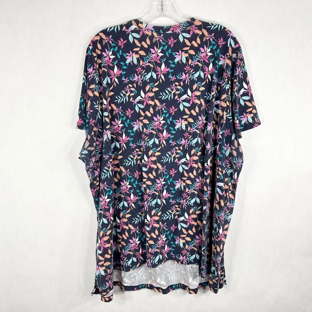 Woman Within Plus Size 3X Top‎ 30W 32W Blue Floral Print V Neck Cotton 1691 - Image 2