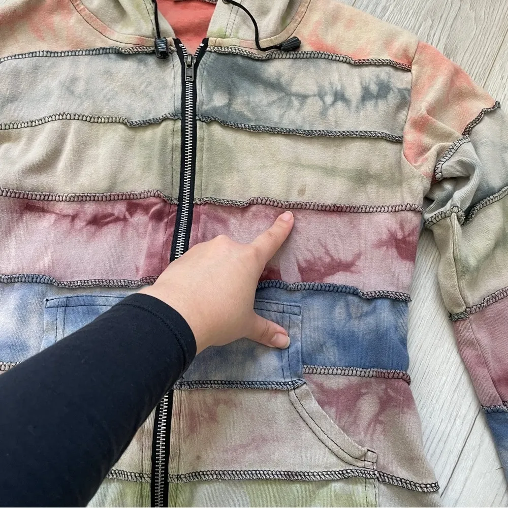 Nepal Patchwork Jacket cotton striped hooded zip womens (medium) grunge pastel Green - Image 9