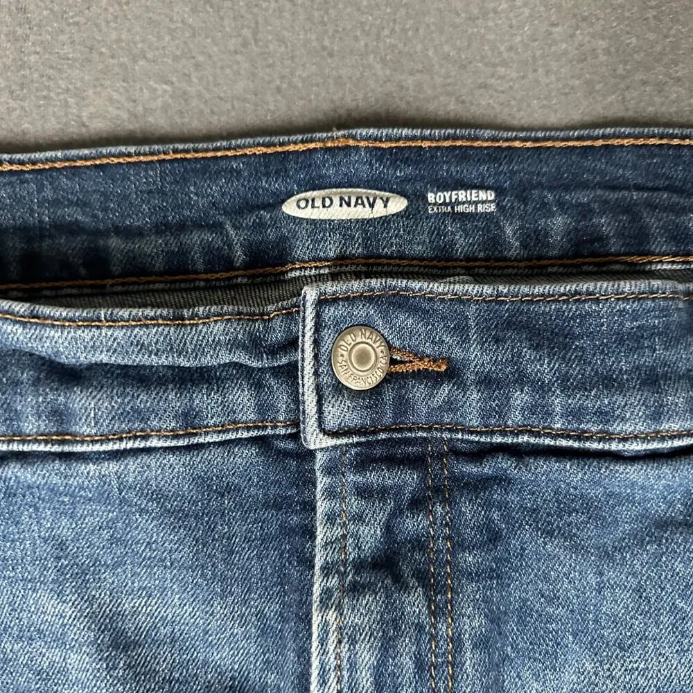 Old Navy Womens 18 Boyfriend Extra High Rise Denim Blue Jeans Ankle Crop Baggy - Image 5