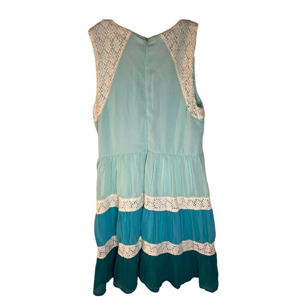 Women's Blue Ombre Lace Detail Midi Dress Size L Spring Elegant Size L - Image 3