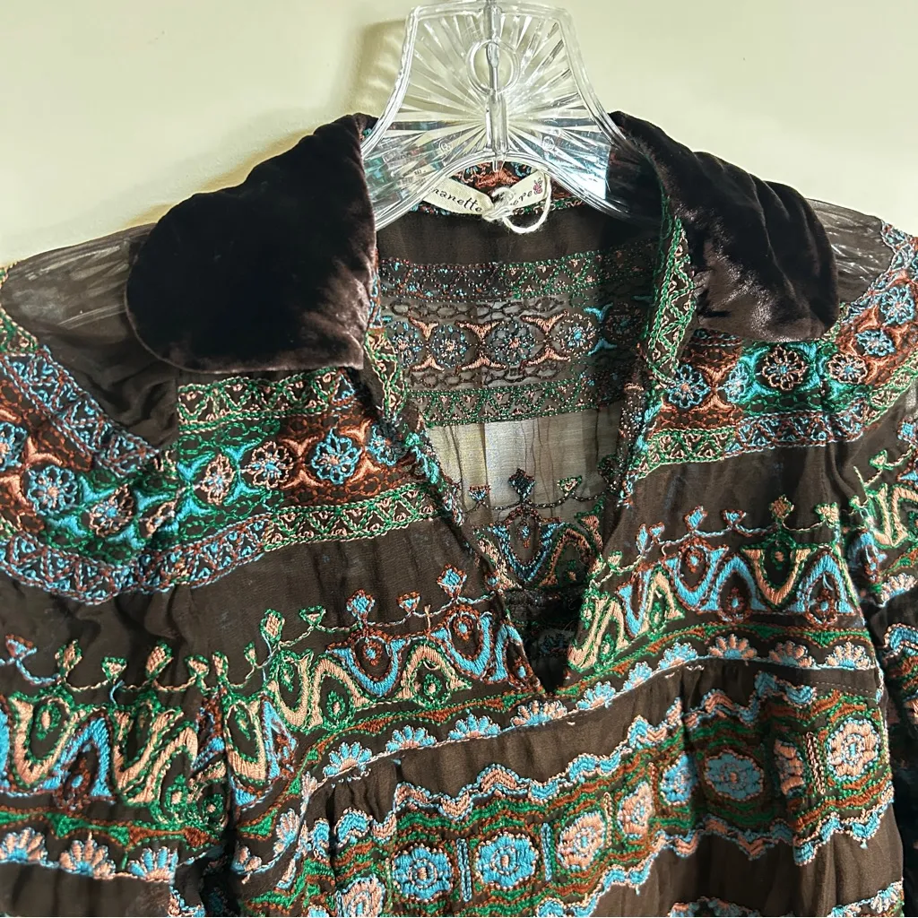 Vintage Nanette Lepore Embroidered Blouse NWTs Velvet Collar Women’s Size Small - Image 7