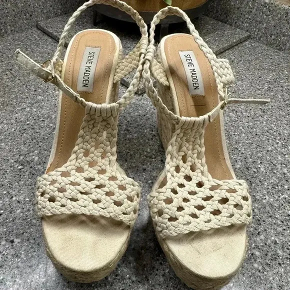 Steve Madden P-Rise Braided Woven Strap wedge sandal in with 4 1/2” wedge size 9 - Image 2