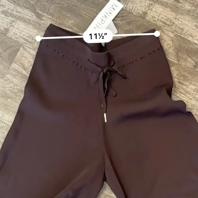 MINKPINK Knit Wide Leg Lounge‎ Pants Drawstring Waist Chocolate Brown Cropped XS - Image 9