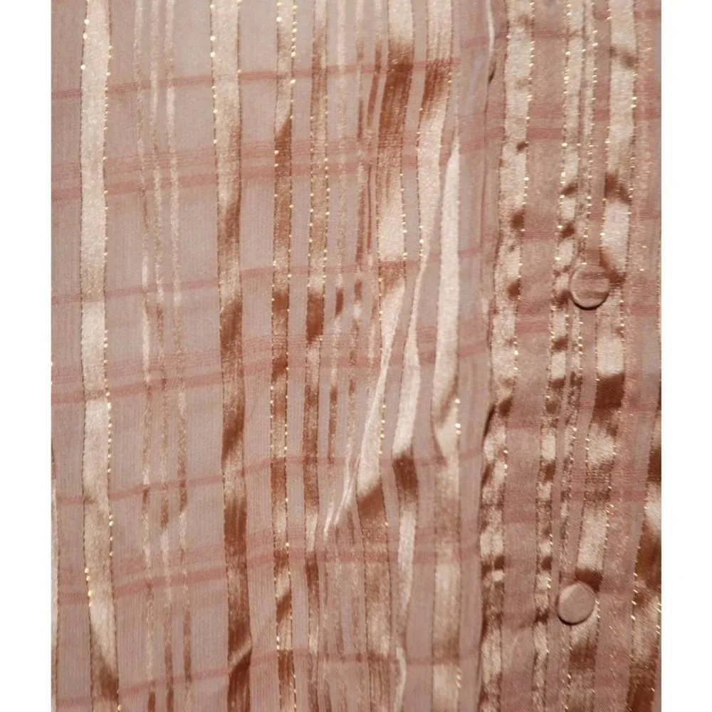 Express NWT Ladies Gold Blouse Size S Pleated LS Open Sides Sheer Button Up - Image 4