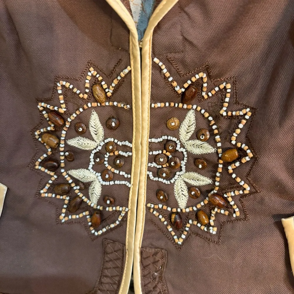 The Limited womens cropped beaded blazer jacket brown medium y2k academia office - Image 2