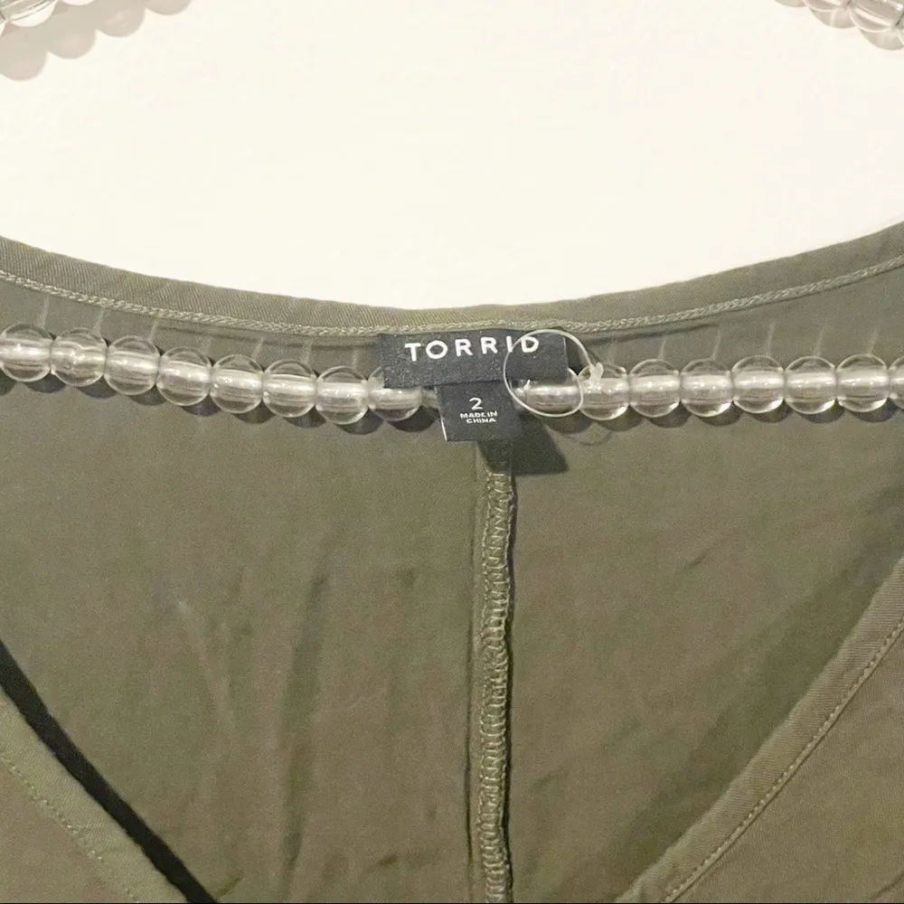 Torrid Plus Size 2X Olive Green Stretch Challis V Neck Short Sleeve T-shirt - Image 3