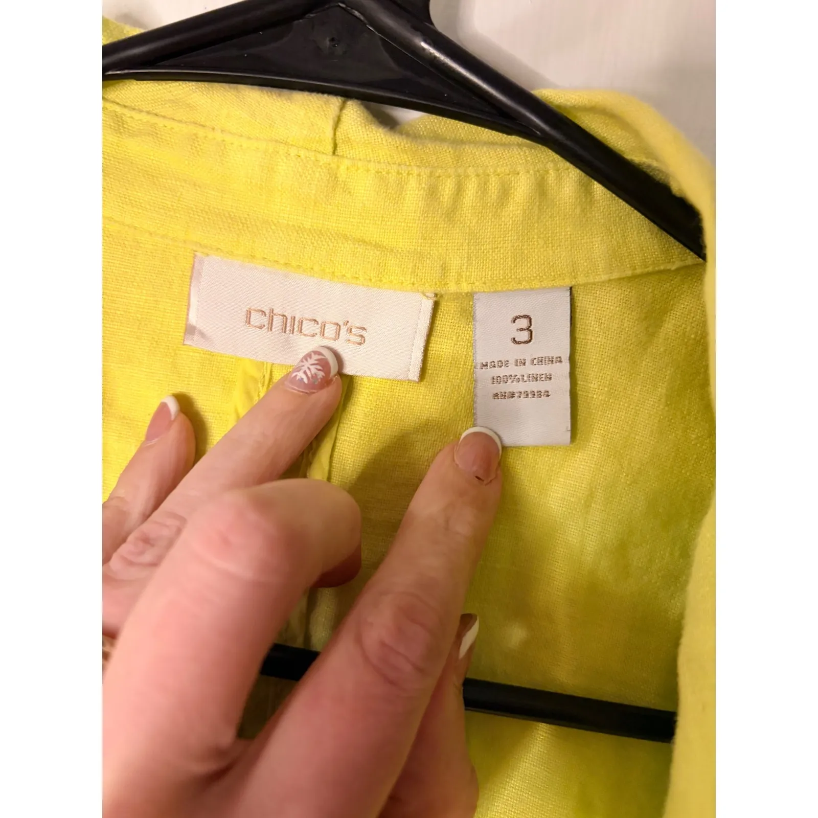 Chicos Linen Open Front Cardigan Jacket Women 3 XL Lime Green statement piece - Image 2