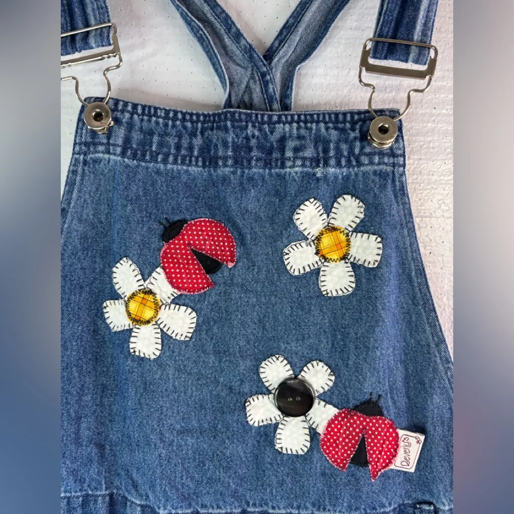Vintage Beverly’s M Ladybug Embroidered Denim Overalls Gardening Country Cute Blue Size 10 - Image 3