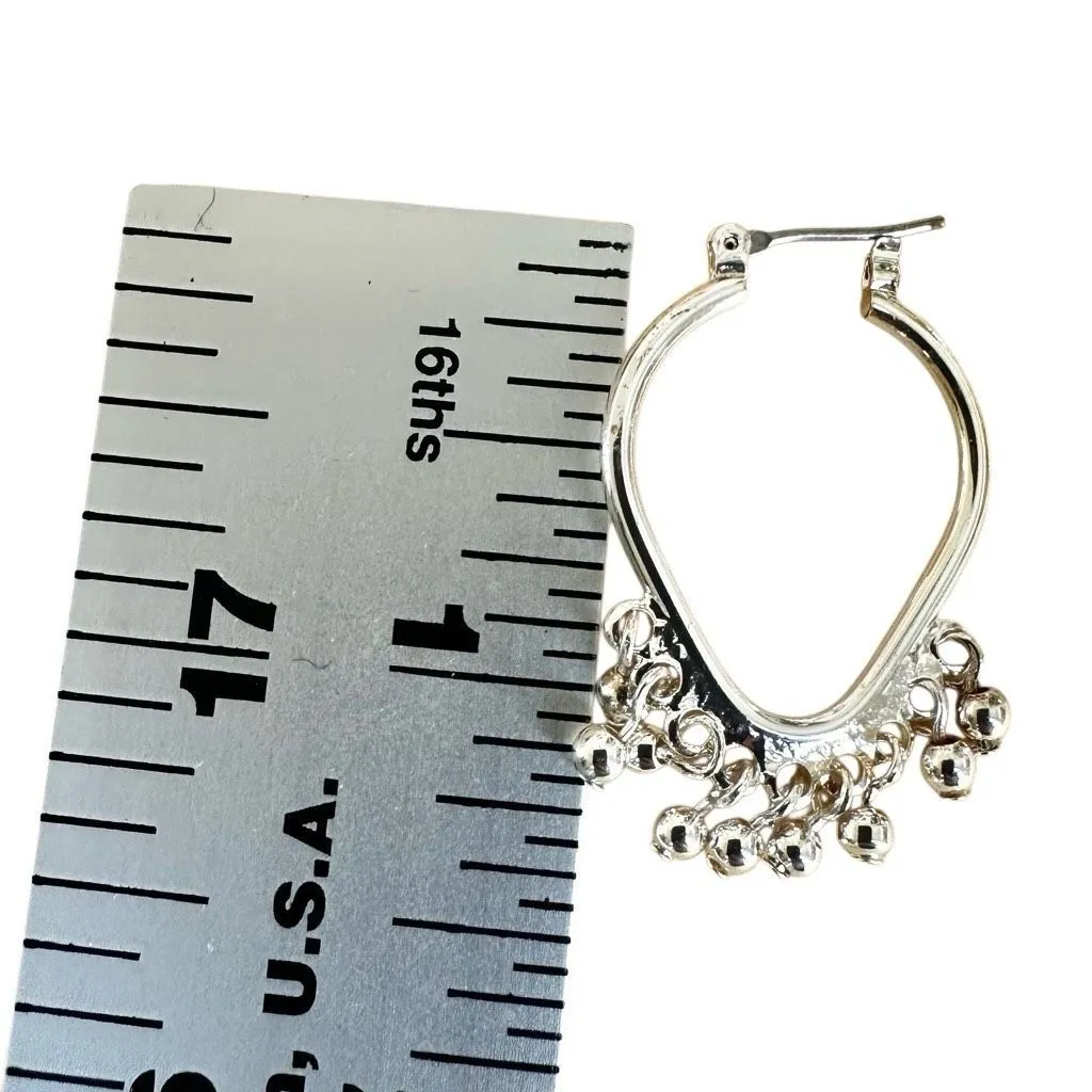 Nine West Silver-Tone Hoop Earrings with Bead Dangles - Image 4