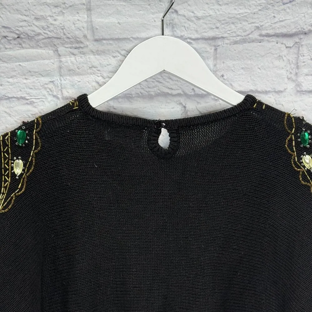 Vintage Crystal Sportswear Beaded Sweater Size S Black Embellished 80s 90s - Image 6