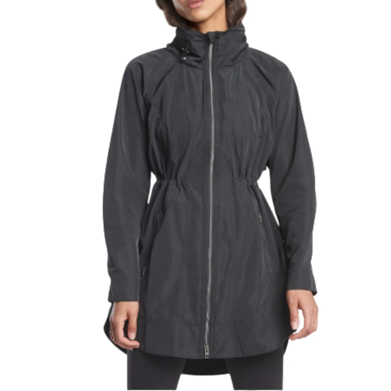 ATHLETA Hooded Rain Jacket Women M Black Drawstring Packable Everyday Travel EUC - Image 2