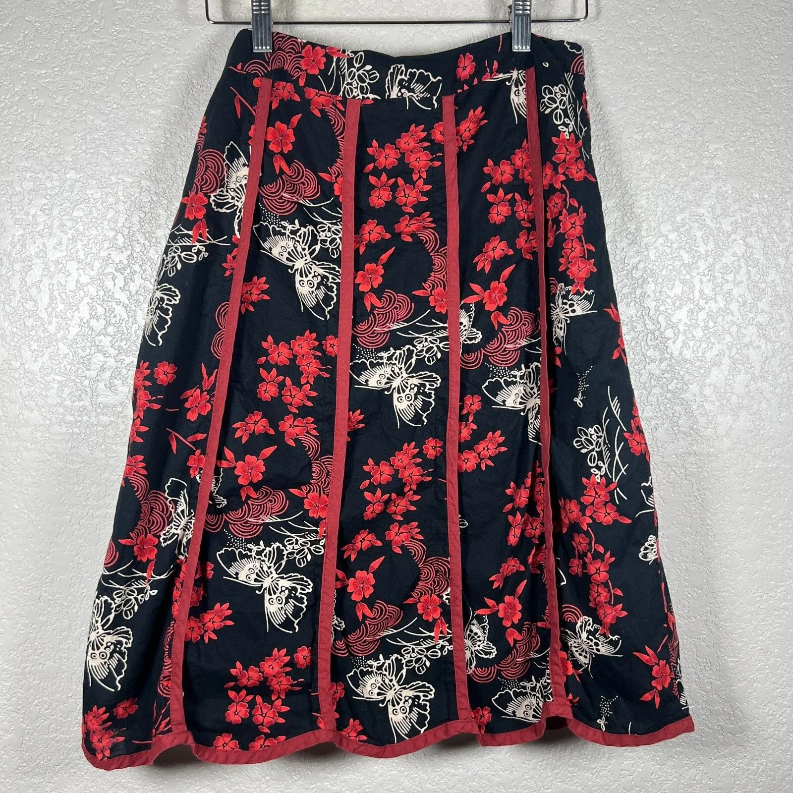 Y2K Butterfly Midi Skirt Womens Medium Tease Zen Asian Inspired Red Black Goth - Image 7