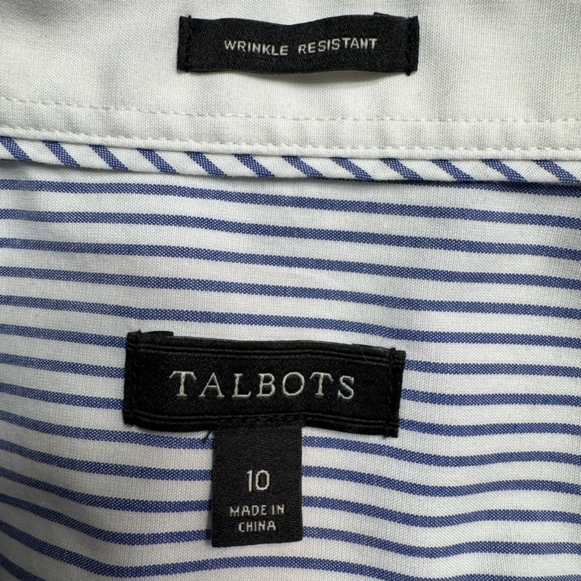 Talbots Top Womens Size 10 Blue Pinstriped 3/4 Sleeve Blouse Wrinkle Resistant - Image 3