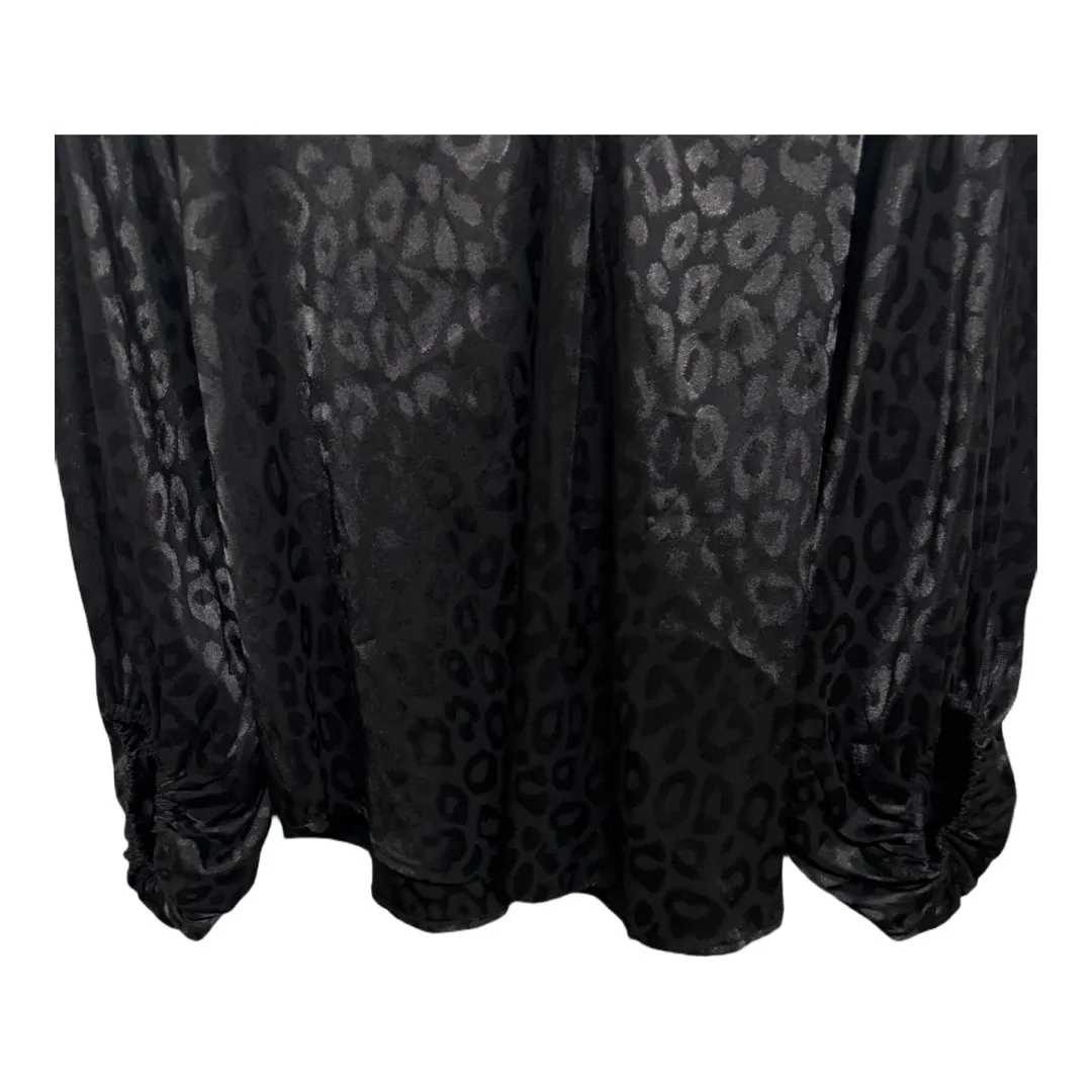 Eesome Black Metallic Balloon Sleeve Blouse Animal Print Preppy Size Large - Image 4