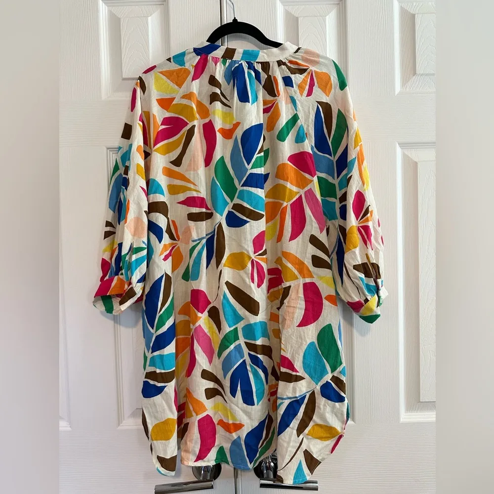 TABITHA BROWN Botanical Print colorful Cover Up Shirtdress size Large - Image 3